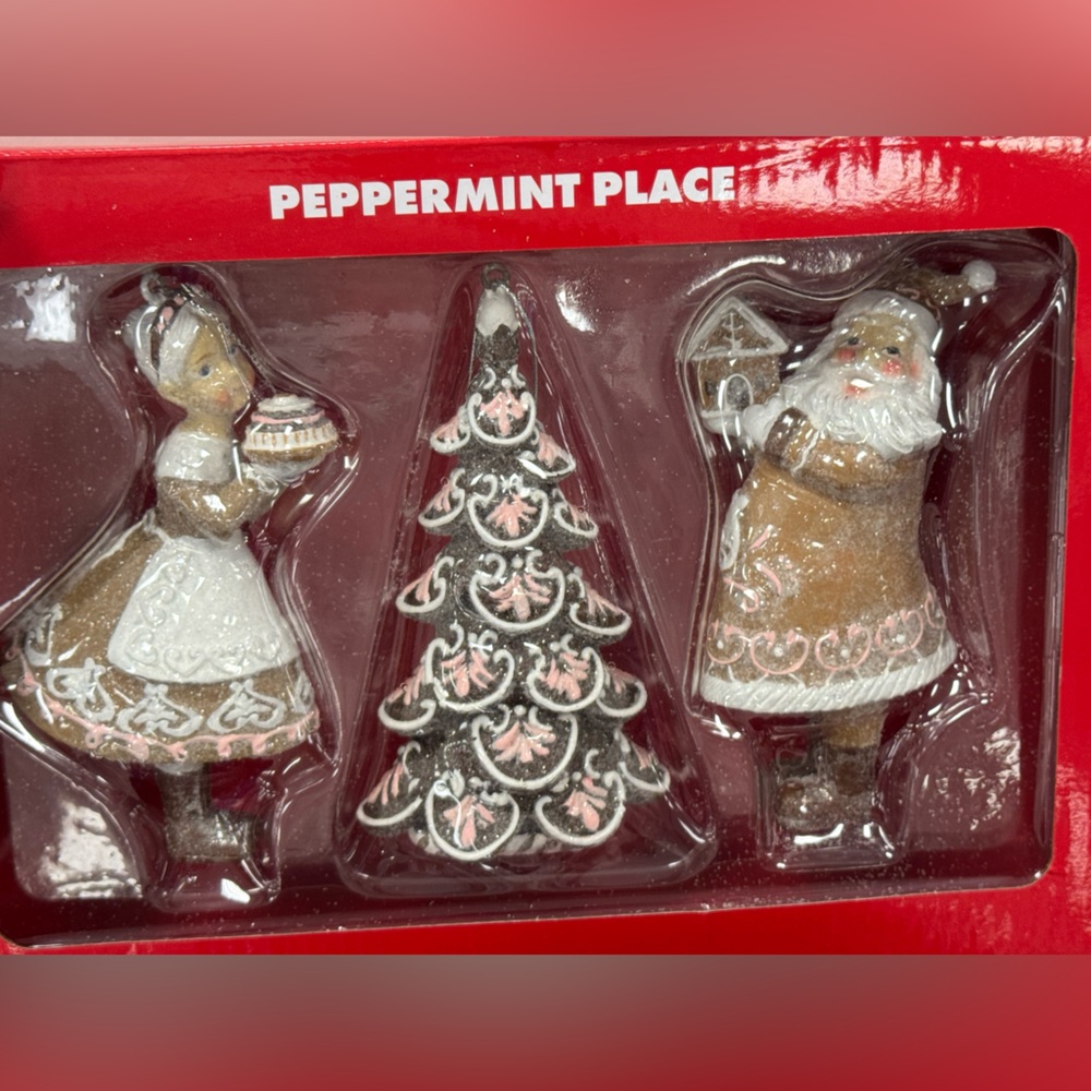 Peppermint Festive Ornament Trio - Brown, White, and Pink